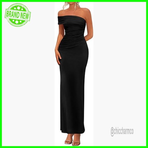 Off Shoulder Ruched Bodycon Maxi Dress Formal Wedding Guest Cocktail
